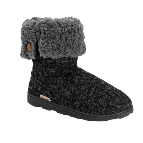 Muk Luks Mid Calf Knit Foldover Slipper Boots - Picture 8 of 14